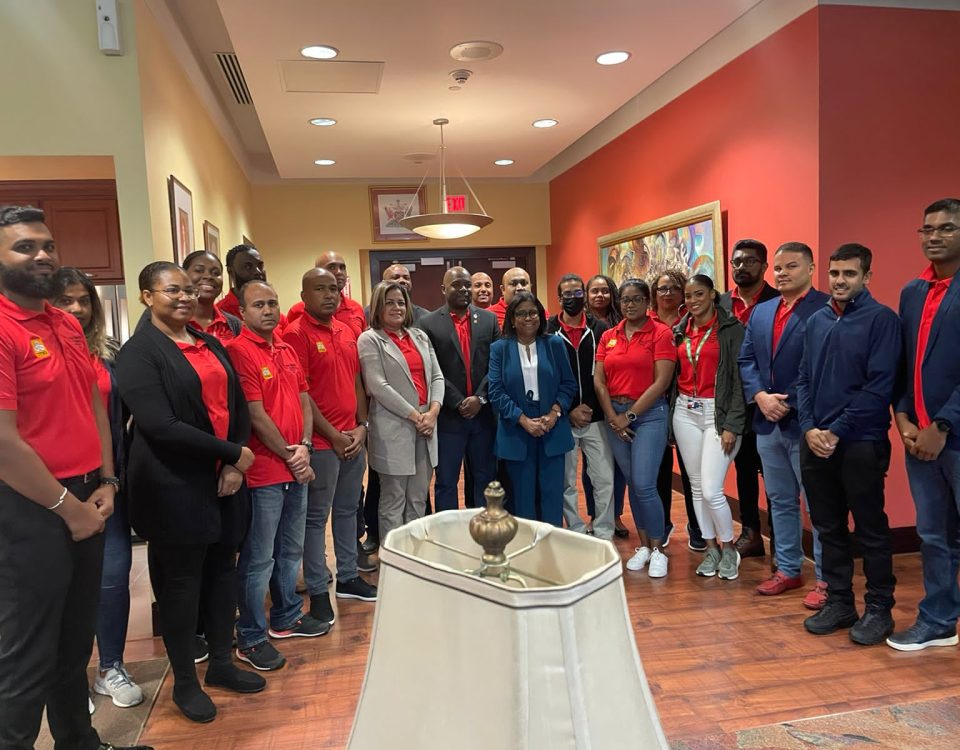 Trade Minister (centre) along with participants of the DR Trade Mission before departing Trinidad and Tobago